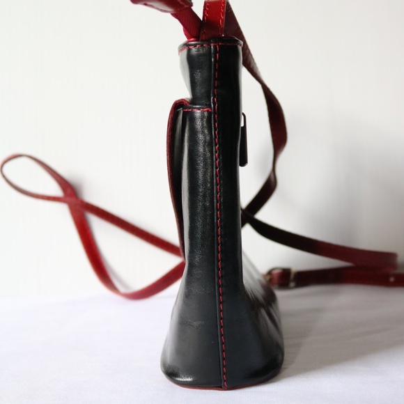 Vera Pelle Black & Red Leather Crossbody Purse Made in Italy Travel - Picture 2 of 8